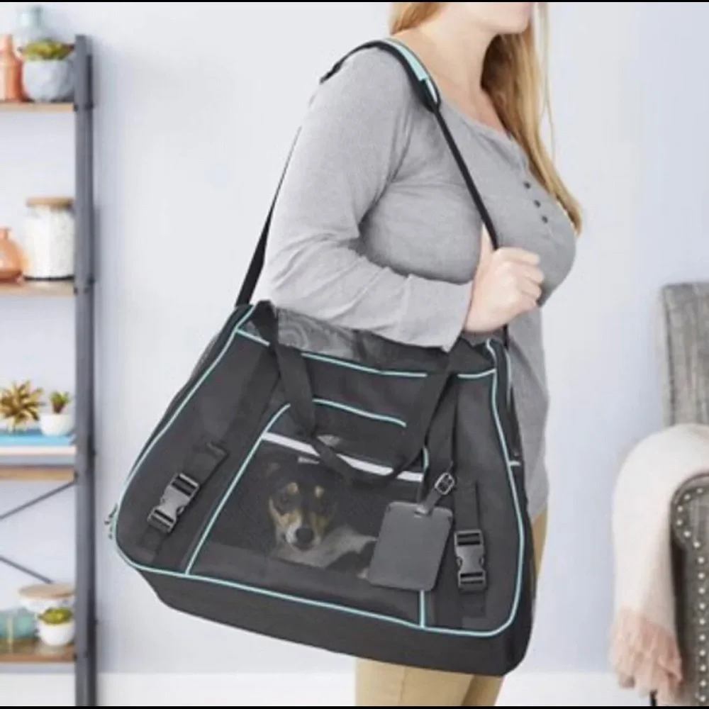 Frisco Basic Pet Carrier Bag Black with Turquoise Trim Black Sz. Med-Lg